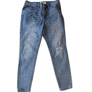 J.Crew 10” High Rise Toothpick Jeans Size 31 Medium Wash Distressed Knee Slim